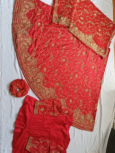 Red raw silk zardozi - red,