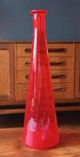 Vintage Mid Century Modern Tall Red Glass Genie Bottle Vase