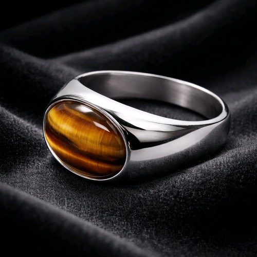 Silver tiger eye gemstone ring - tiger,
