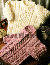 Knitting Pattern Aran Cable Sweater & Cardigan Toddler Children's 1 - 4 Years