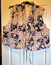 George Multi Floral Light quilt Sleeveless Vest Waistcoat Tie front Size 20 NWOT