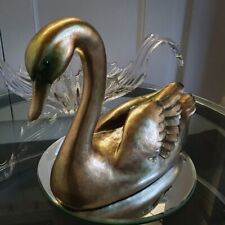 Large Swan in Gold Resin Home Ornament | Indoor + Garden Decoration Duck Animal