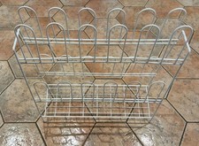 RETRO MID CENTURY WHITE METAL WIRE SHOE DISPLAY RACK - HOLDS 12 PAIRS
