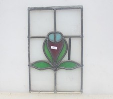 Antique Stained Glass Window Panel Vintage Old Art Nouveau Flower 14.25"x9"