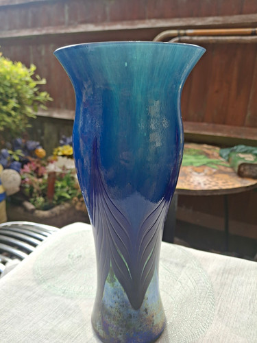 Blue green art glass vase - green,