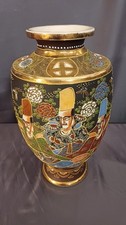 Large 1930's Satsuma vase. Five characters depicted. Vibrant handpainted detail.