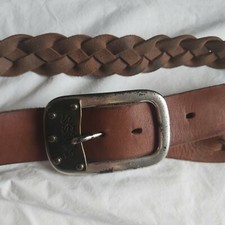 Guess leather belt Plaited Tan brown Chunky buckle Made in Italy Unisex M/L
