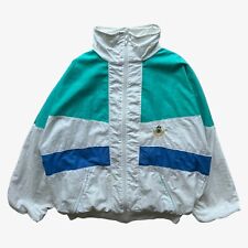 Vintage 80s Men's Bally Green Blue & White Striped Track Jacket, Windbreaker 90s