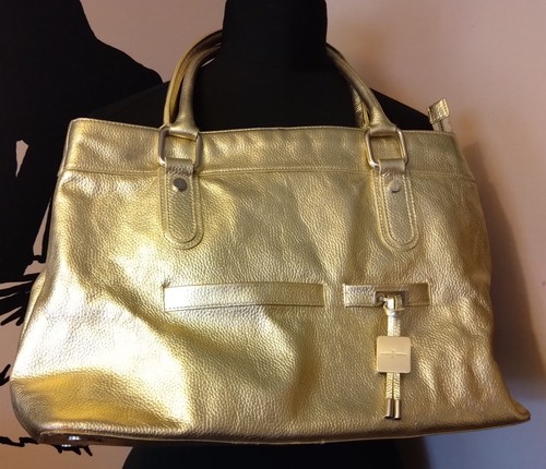 Large gold leather tote - leather,