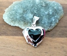 925 Sterling Silver - Heart Shaped Locket Onyx, Abalone or Pearl - Two Sizes