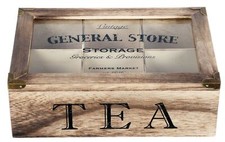 Rustic Vintage Style General Store 6 Compartment Wooden Tea Bag Box Chest