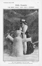 LILY ELSIE 'The Merry Widow' Flirts with a Snowman - Antique Print 1909