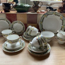 Salisbury Green Gold Floral English Bone China 21 Piece Tea Set "STUNNING"