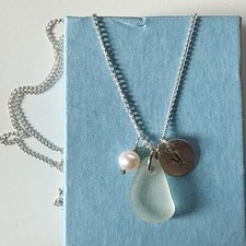 The Standline English Seafoam Blue  Sea Glass, Pearl & Sterling Silver Necklace