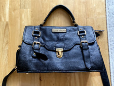 Pauls Boutique London Black & Gold Faux Leather Satchel Bag, Preowned