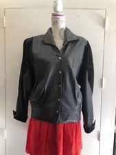 Ladies Leather and Suede Bomber Jacket Black 12 Vintage 1980s with Shoulder Pads