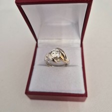 Diamonique Ring in Gold and Platinum over Sterling Silver size K