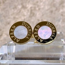 Alfred Dunhill Cufflinks Round Gold Finish & Shell