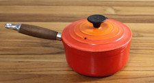 Vintage Le Creuset Red/Orange  #16 Single Pour Saucepan Wood Handle Non-Stick