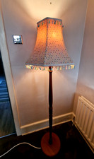 Retro ' Vintage Heart Wooden Standard Lamp ' Original Fringed Shade Floor Kitsch