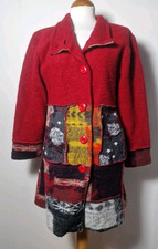 Sarah Santos 90% Wool Blend Red/multicoloured Patterned Coat Size S