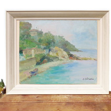 Large Vintage Italian Oil Painting Amalfi Coast Signed Framed Original Art Italy