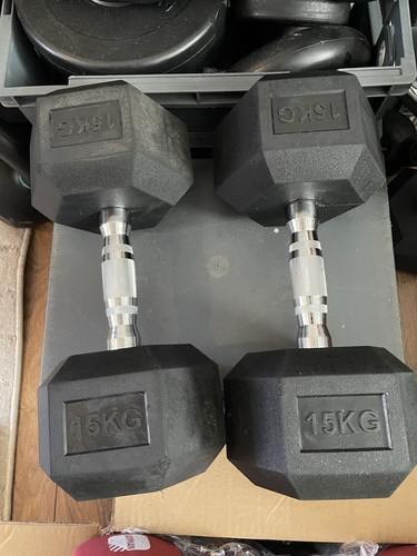 Pair 15kg hex dumbells - of,