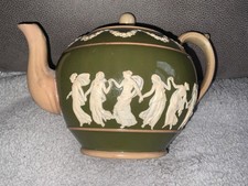 Rare Antique Small Copeland Spode Dancing Hours Green Jasperware Tea Pot