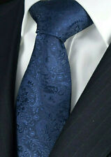 Gifts for Him Embroidered Italian Silk Royal Navy Blue Men's Tie Paisley Floral