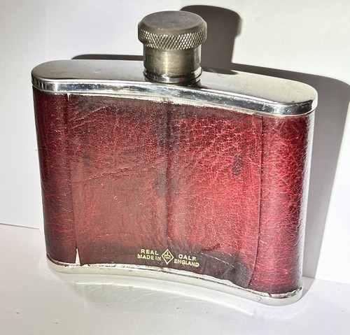 Vtg mcm 4oz hip - flask, calfskin