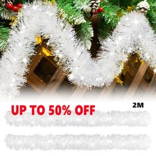 2M Christmas Garland White Chunky Tinsel Xmas Tree Home Party Decoration XMAS