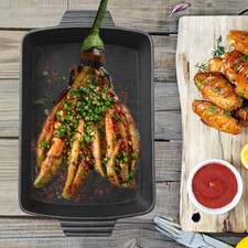 Cast Iron Pan Rectangle Frying Pan Serving Dish Fish Roasting Pan Dish Baking UK