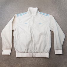 Adidas Mens Track Jacket Large Grey Blue White Crooked Trefoil Firebird Original