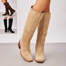 Wide Calf Ladies Mid Calf Boots Shoes Square Toe Lined Winter Zip Womens Sizes