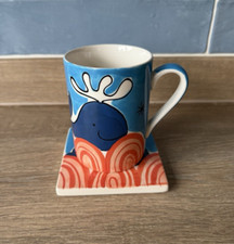 Whittard Whale Mug & Coaster Set Blue 300ml Hand Painted Vintage