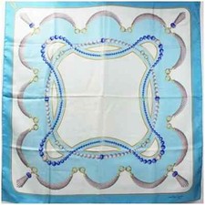 Cartier Silk Scarf Light Blue 35.4 x 35.4 inches Excellent Condition