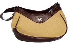 Bueno Floral Butterfly Zip Handbag Soft Faux Leather Woven Light Brown