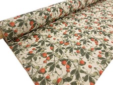 Strawberries Panama Fabric Linen Look Shabby Chic Cottage Home Decor Material
