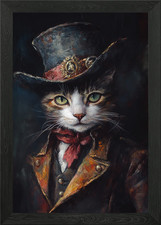 Steampunk Cat Portrait Framed