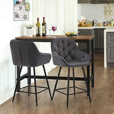 2x Bar Stools Grey Velvet Breakfast Stool Metal Base Footrest 65 cm Padded Seat