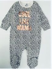 Baby Girls Ex NXT Sleepsuit Mummy Daddy Leopard Gold Pink Soft 100% Cotton NEW
