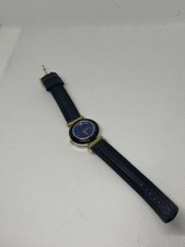 Vintage GIANI GIORGIO Quartz Watch Blue Dial Black Enamel Bezel Gold Tone