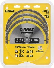3 x Dewalt Construction Circular Saw Blade 216 x 30mm x 40T / 24T ATB DT1962-QZ