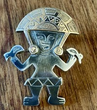 Vintage Silver Warrior Brooch Peru Designer Graziella Laffi Navajo Style Native