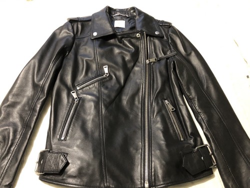 Ladies black leather - black, biker