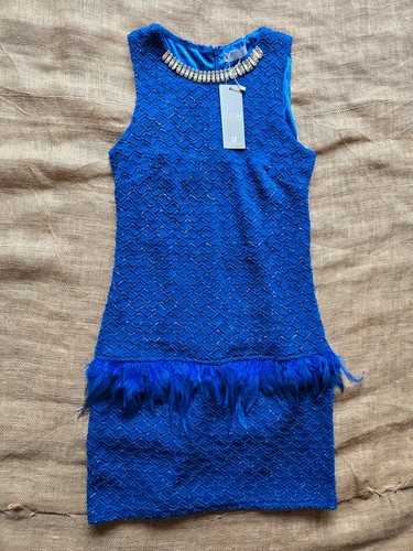 Pom blue feather mini - blue, dress