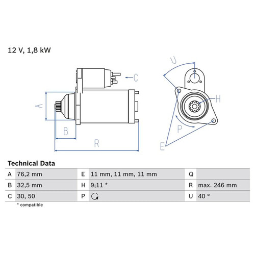 Bosch starter motor 12v 8kw - motor, 1.8kw