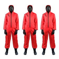 MENS HALLOWEEN COSTUME RED JUMPSUIT GROUP HALLOWEEN FANCY DRESS COSTUME TV GAME