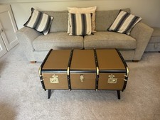 Upcycled Steamer Trunk, Made in to a Coffee Table, Brown & Gold