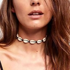 Women Shell Choker Necklace Necklaces Cowrie Sea Shells Natural Black Adjustable